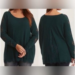 Torrid Sweater Womens Plus 3X Green Lace Trimmed Scoop Neck Pullover